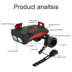 4 in 1 Fahrradtelefonhalter Scheinwerfer Powerbank Hochdezibel-Lautsprecher